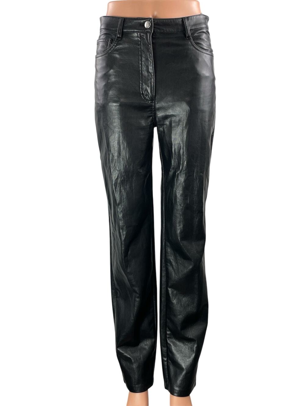 Aritzia Wilfred Women's Black Faux Leather Vegan Straight Trousers Pants Size 4